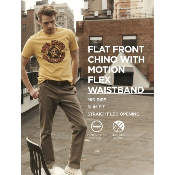Men's Flat Front Chino with Motion Flex Waistband Khaki Pants 2-Pack Size 32X30 - Picture 9 of 9